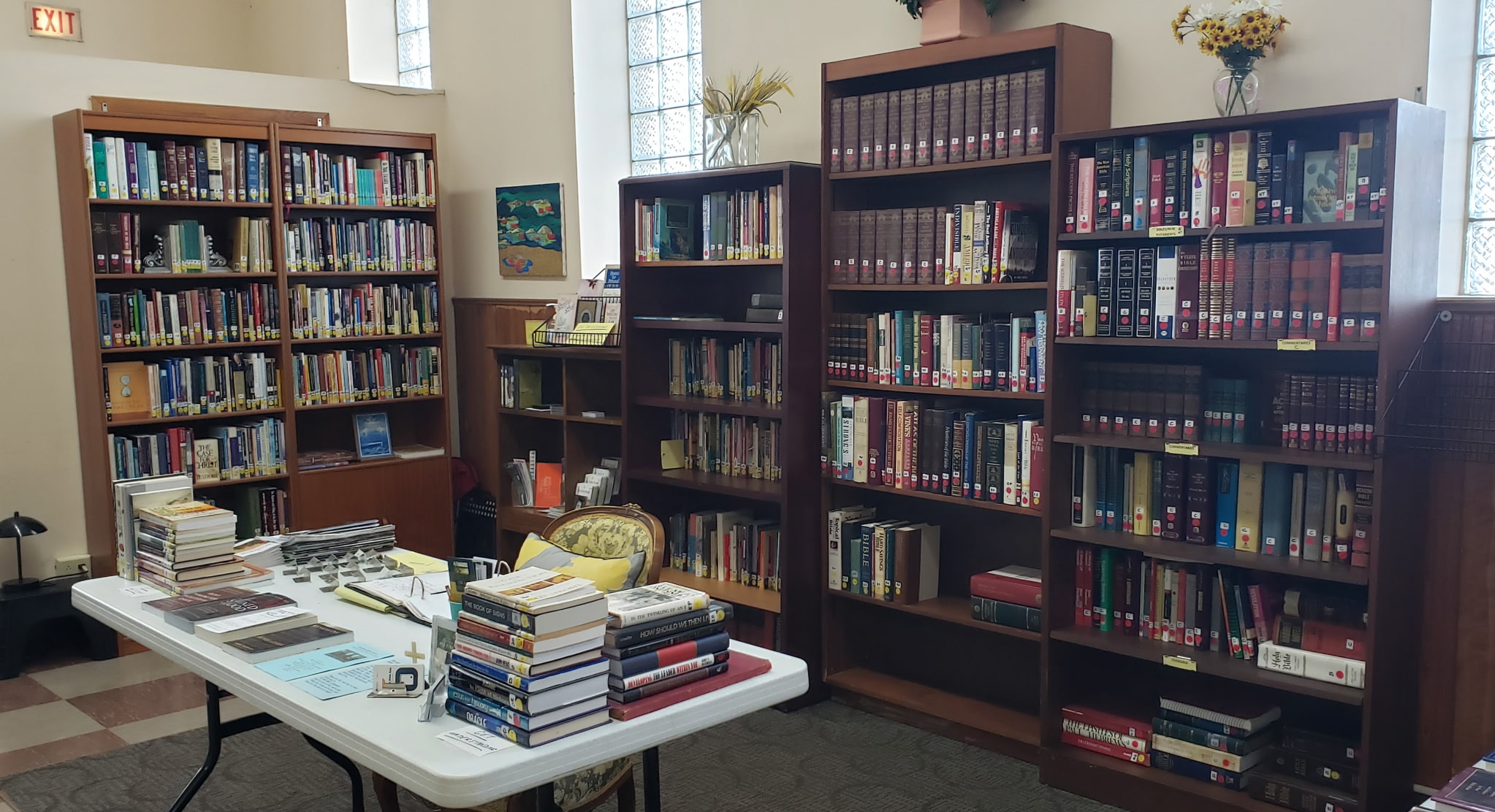 The library inside Brynford Bible Church